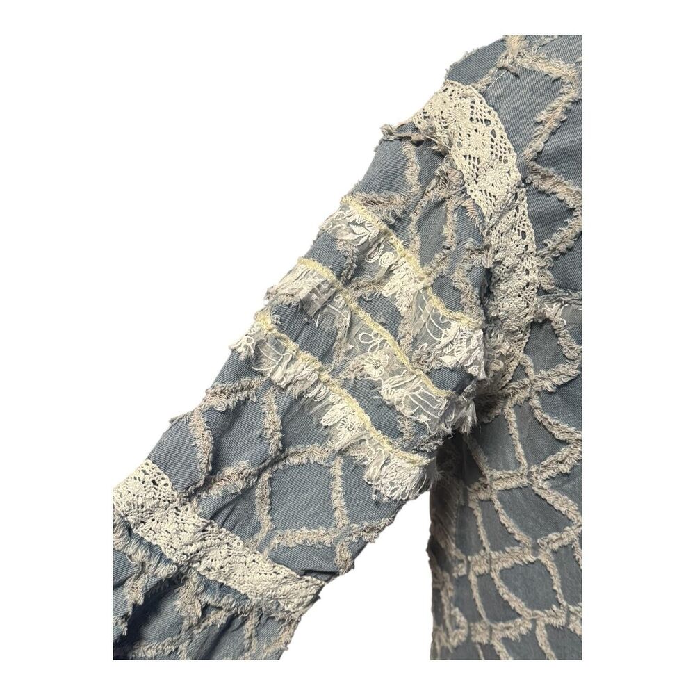 POL Premium Womens Small Blue Denim Long Duster Lace Patchwork Boho Oversized‎ - Picture 11 of 16